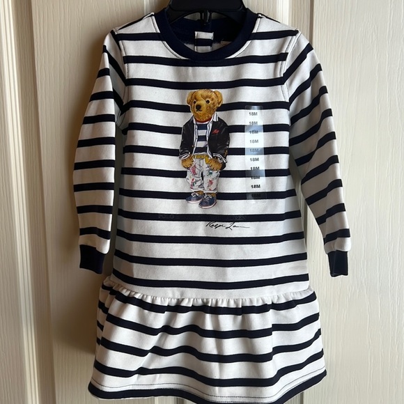 NWT Infant/Child Polo Bear by Ralph Lauren Striped Fleece-Lined Sweatshirt Dress - Picture 1 of 8